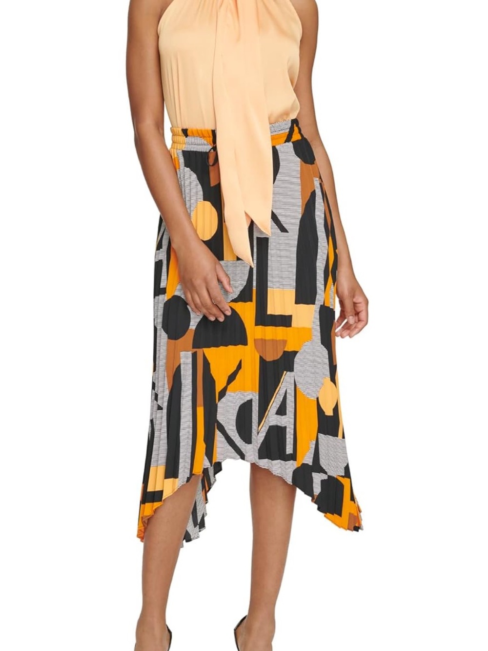 Karl Lagerfeld Paris Pleated Asymmetrical Skirt | Small | Geometric Print Midi